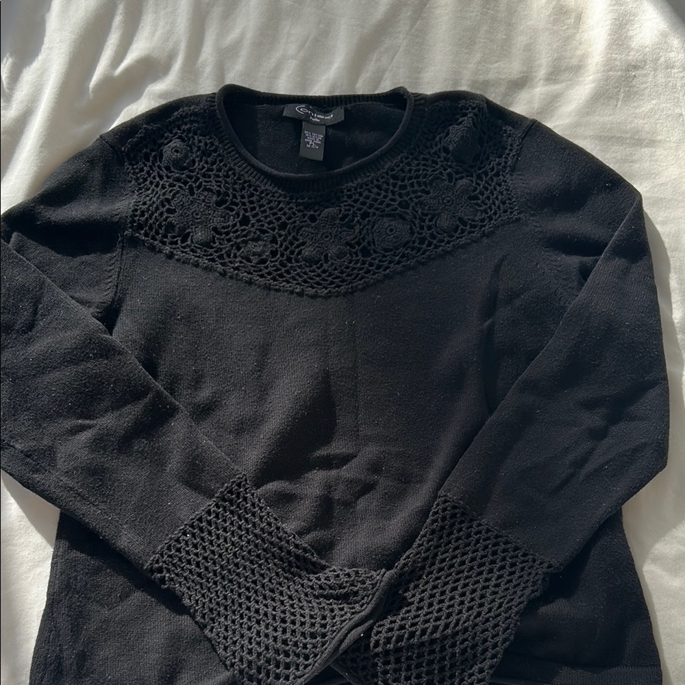 Women's Black Sweater with Crochet Detail